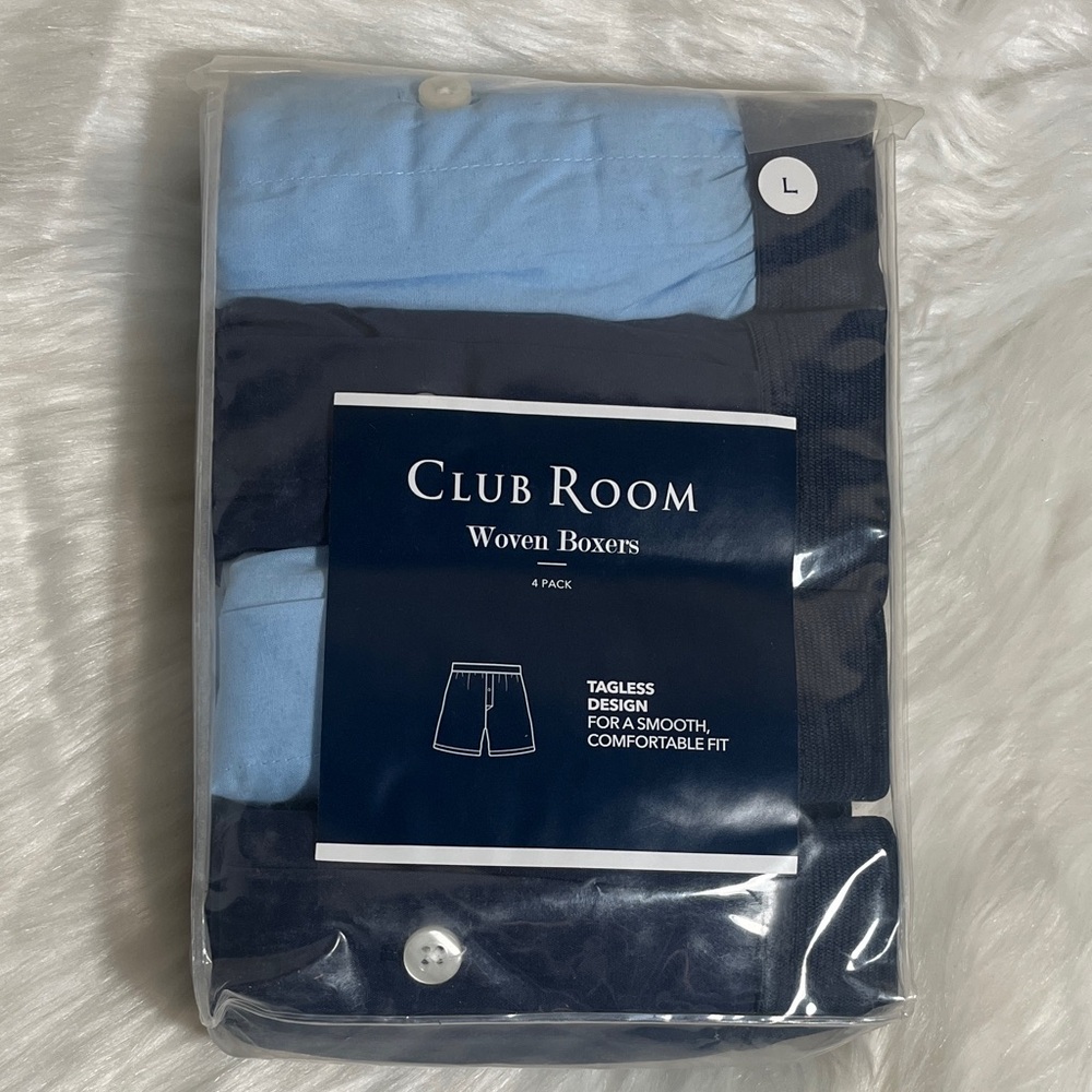 NWT Club Room Blue Navy Cotton Woven Boxers 4-Pack